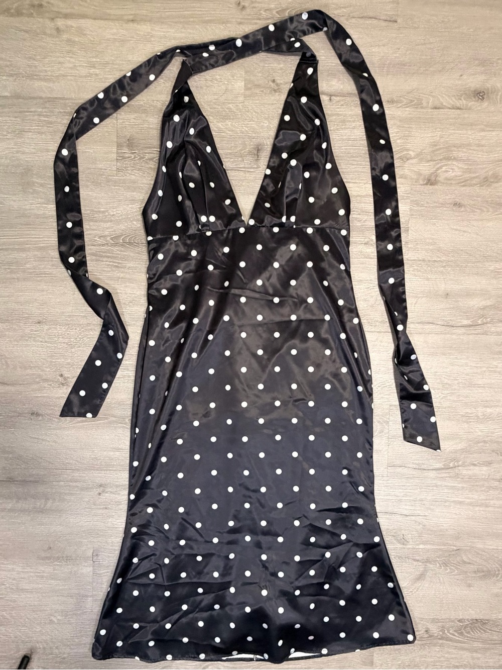 Fashion Nova Black Polka Dot Halter Midi Dress